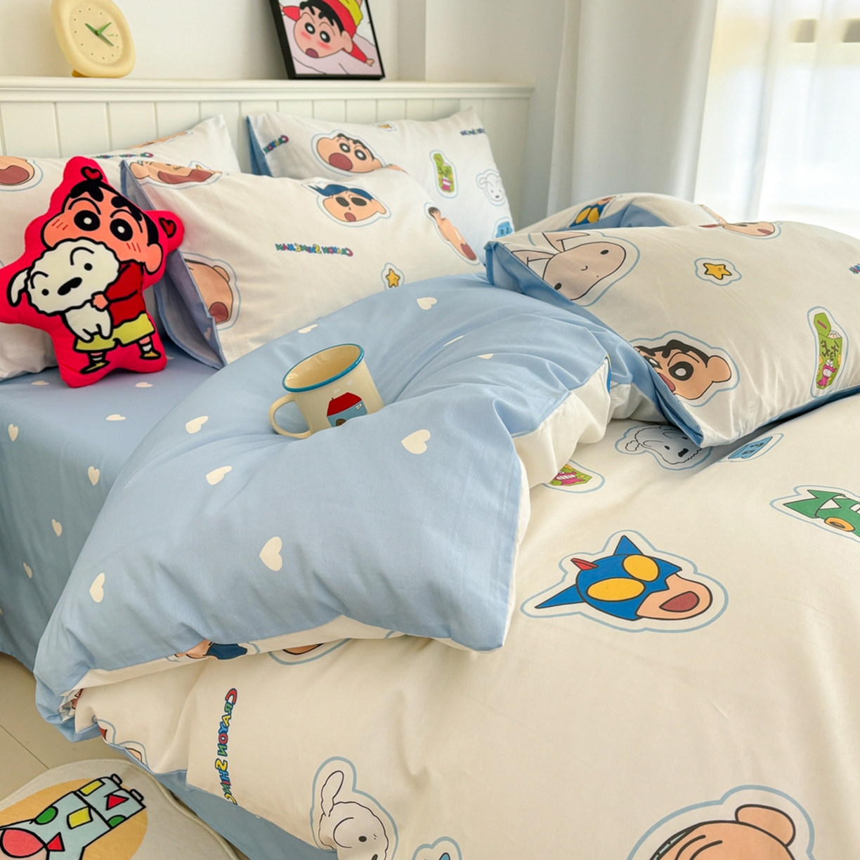 91家纺网 家纺一手货源 找家纺 孩子王家纺 2026新款卡通全棉纯棉正版授权小版蜡笔小新系列四件套-含防伪码 欢乐小新