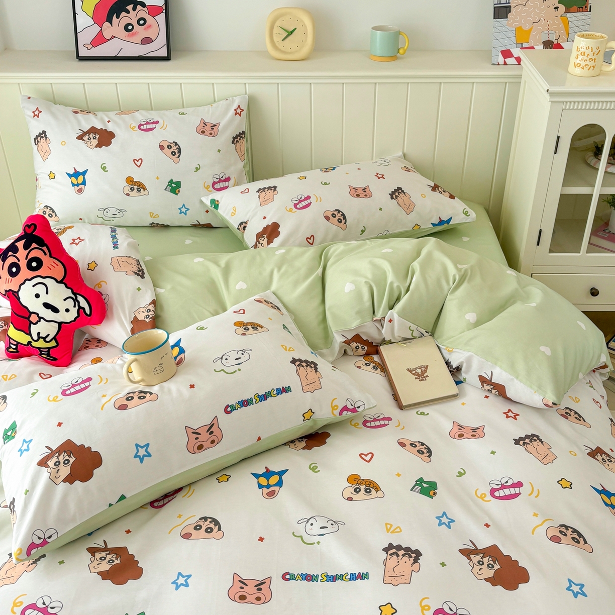 91家纺网 家纺一手货源 找家纺 孩子王家纺 2026新款卡通全棉纯棉正版授权小版蜡笔小新系列四件套-含防伪码 温馨小新