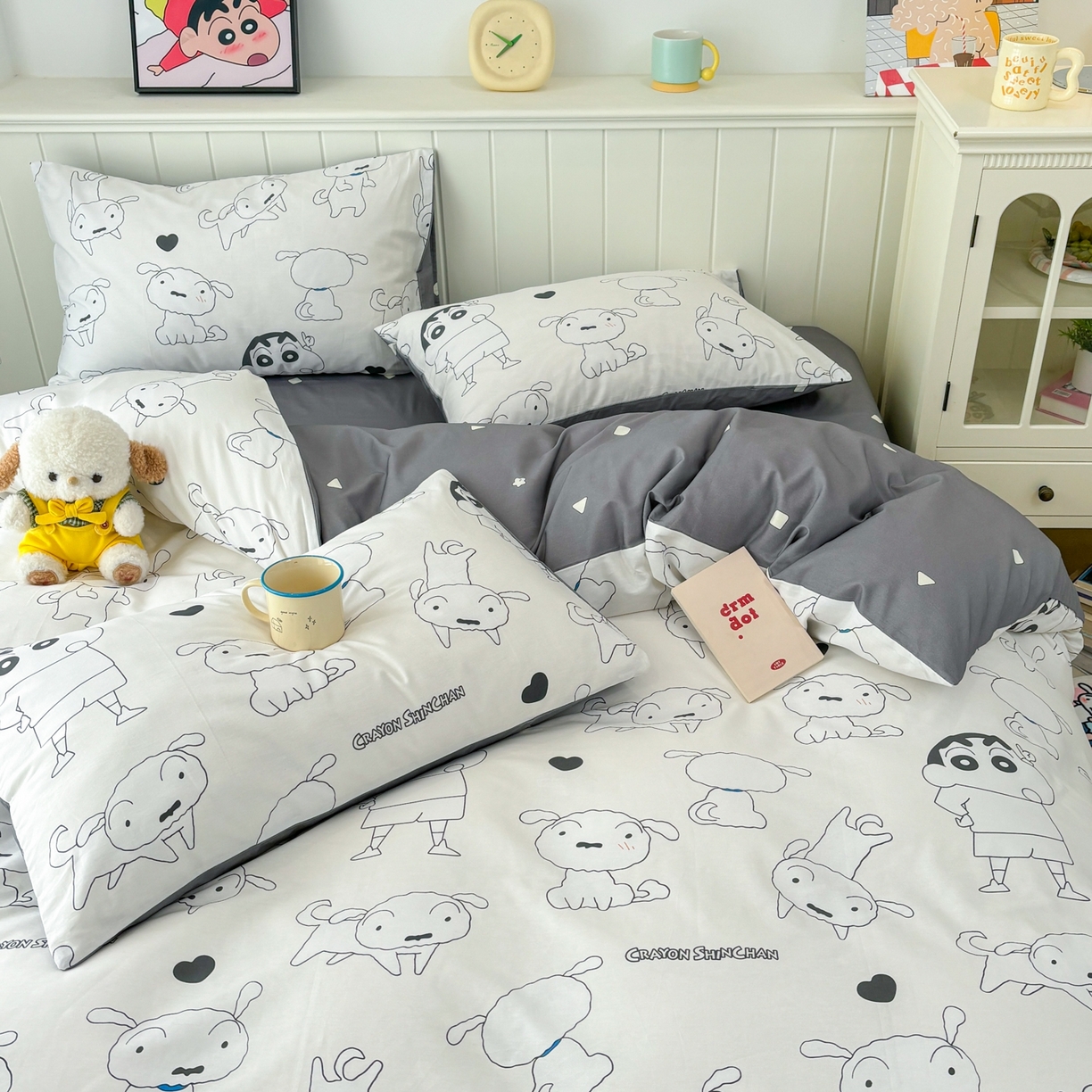 91家纺网 家纺一手货源 找家纺 孩子王家纺 2026新款卡通全棉纯棉正版授权小版蜡笔小新系列四件套-含防伪码 快乐小新