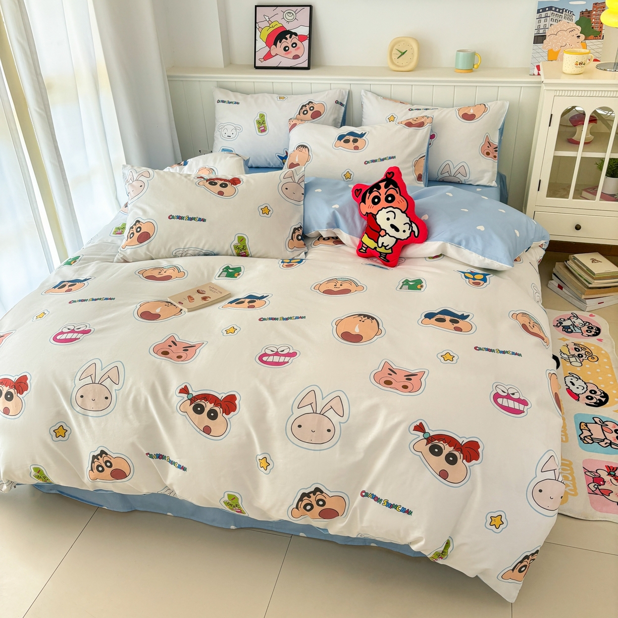 91家纺网 家纺一手货源 找家纺 孩子王家纺 2026新款卡通全棉纯棉正版授权小版蜡笔小新系列四件套-含防伪码 欢乐小新