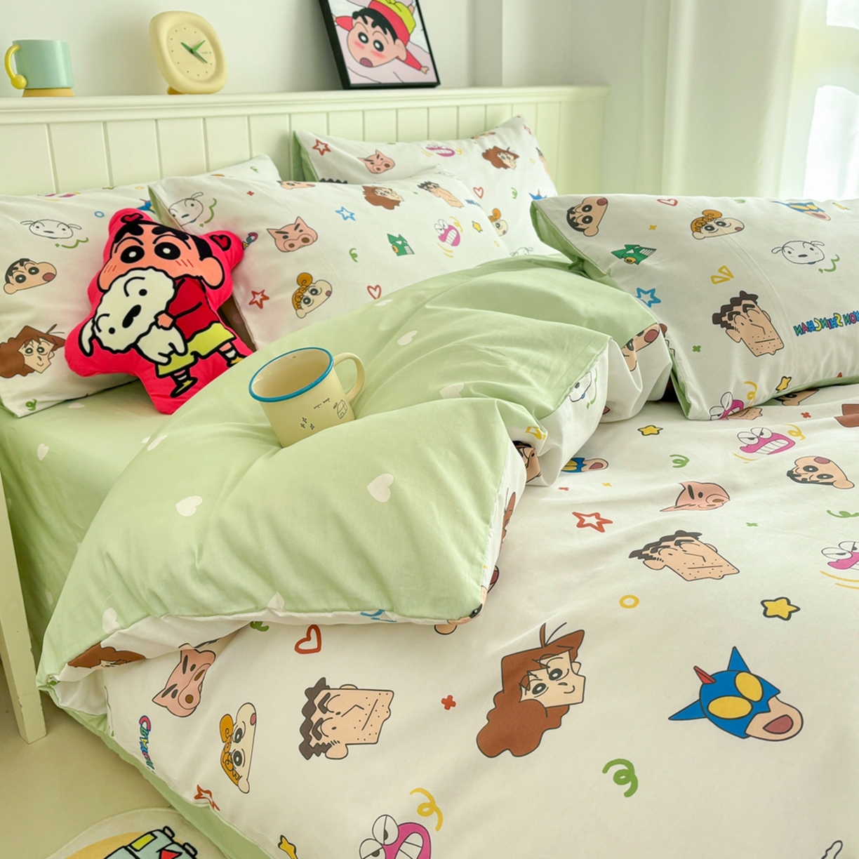 91家纺网 家纺一手货源 找家纺 孩子王家纺 2026新款卡通全棉纯棉正版授权小版蜡笔小新系列四件套-含防伪码 温馨小新