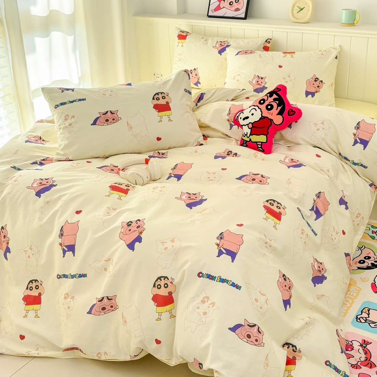 91家纺网 家纺一手货源 找家纺 孩子王家纺 2026新款卡通全棉纯棉正版授权小版蜡笔小新系列四件套-含防伪码 乐天派小新