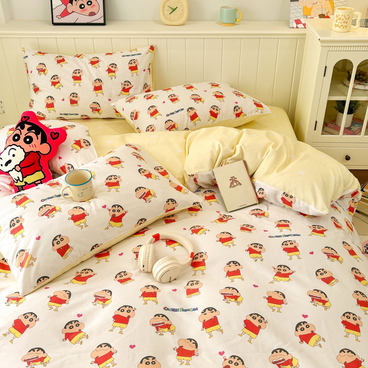 91家纺网 家纺一手货源 找家纺 孩子王家纺 2026新款卡通全棉纯棉正版授权小版蜡笔小新系列四件套-含防伪码 无厘头小新