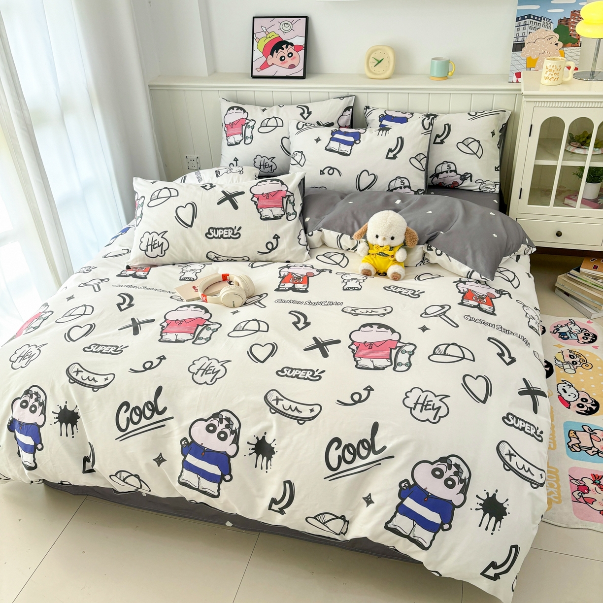 91家纺网 家纺一手货源 找家纺 孩子王家纺 2026新款卡通全棉纯棉正版授权小版蜡笔小新系列四件套-含防伪码 活宝小新