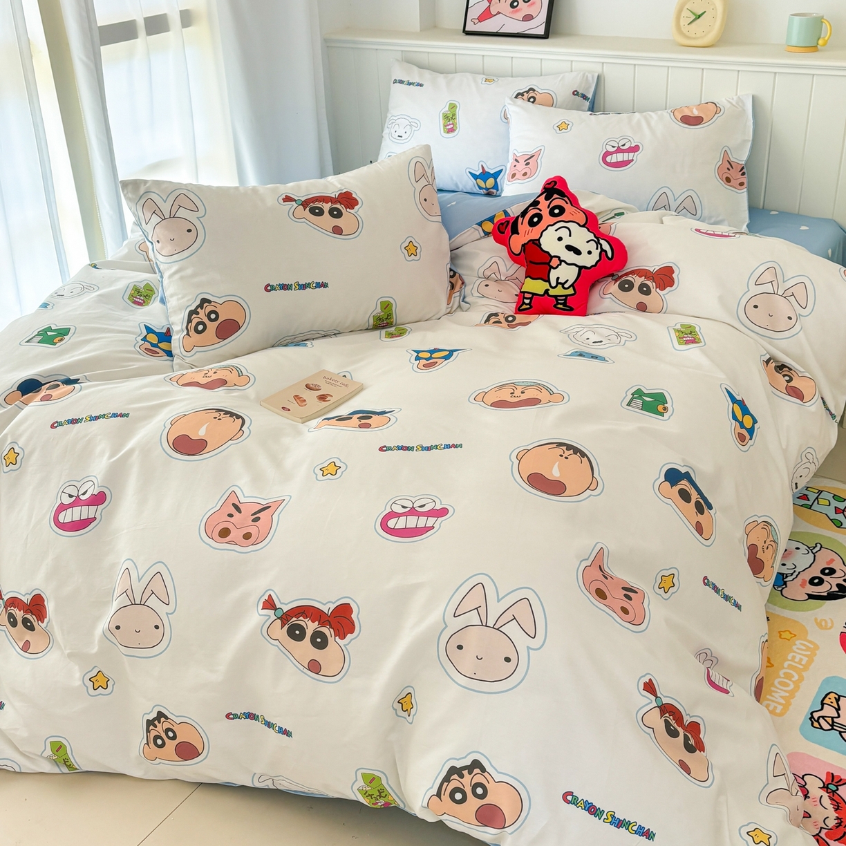 91家纺网 家纺一手货源 找家纺 孩子王家纺 2026新款卡通全棉纯棉正版授权小版蜡笔小新系列四件套-含防伪码 欢乐小新