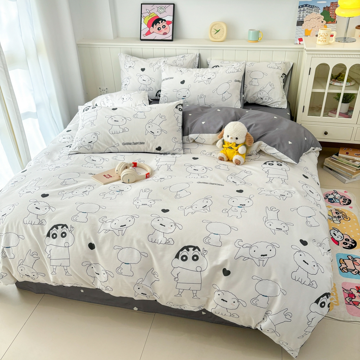 91家纺网 家纺一手货源 找家纺 孩子王家纺 2026新款卡通全棉纯棉正版授权小版蜡笔小新系列四件套-含防伪码 快乐小新