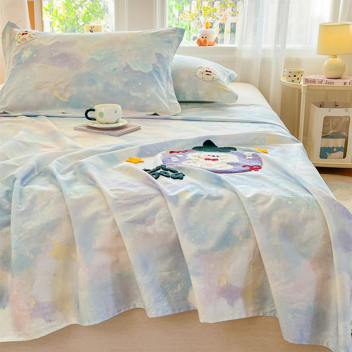 91家纺网 家纺一手货源 找家纺 笙意家纺 2026新款50S全棉纯棉毛巾绣单品床单床单单件 星云萌犬