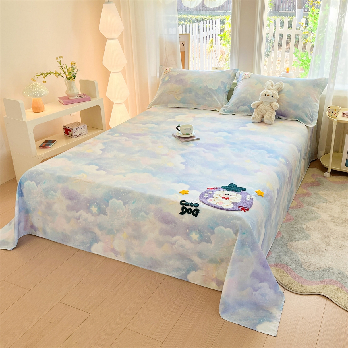 91家纺网 家纺一手货源 找家纺 笙意家纺 2026新款50S全棉纯棉毛巾绣单品床单床单单件 星云萌犬