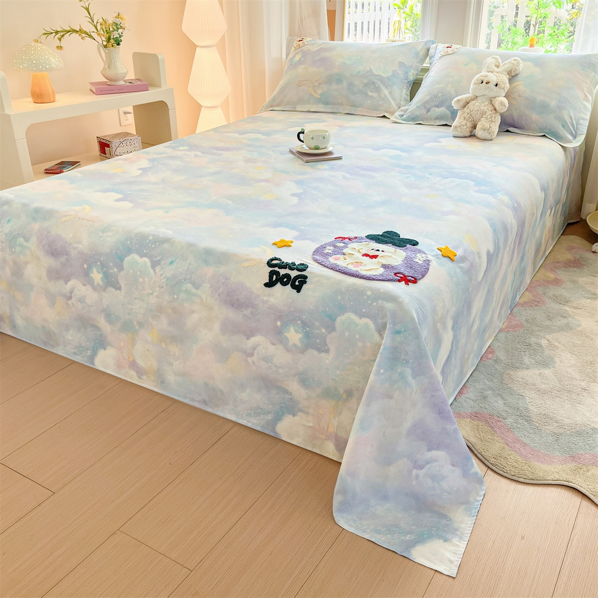 91家纺网 家纺一手货源 找家纺 笙意家纺 2026新款50S全棉纯棉毛巾绣单品床单床单单件 星云萌犬