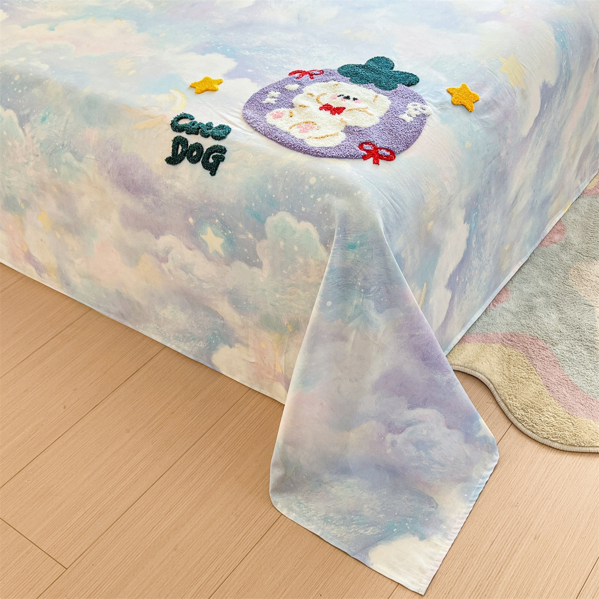 91家纺网 家纺一手货源 找家纺 笙意家纺 2026新款50S全棉纯棉毛巾绣单品床单床单单件 星云萌犬