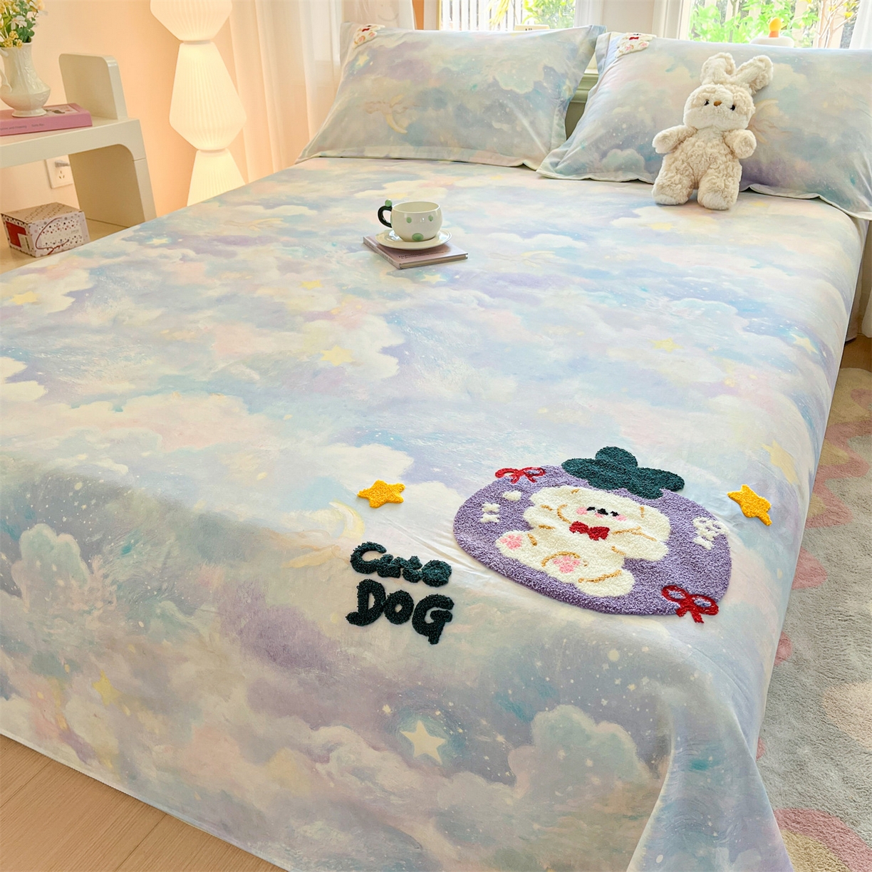 91家纺网 家纺一手货源 找家纺 笙意家纺 2026新款50S全棉纯棉毛巾绣单品床单床单单件 星云萌犬