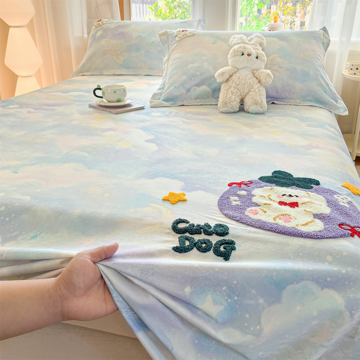 91家纺网 家纺一手货源 找家纺 笙意家纺 2026新款50S全棉纯棉毛巾绣单品床单床单单件 星云萌犬