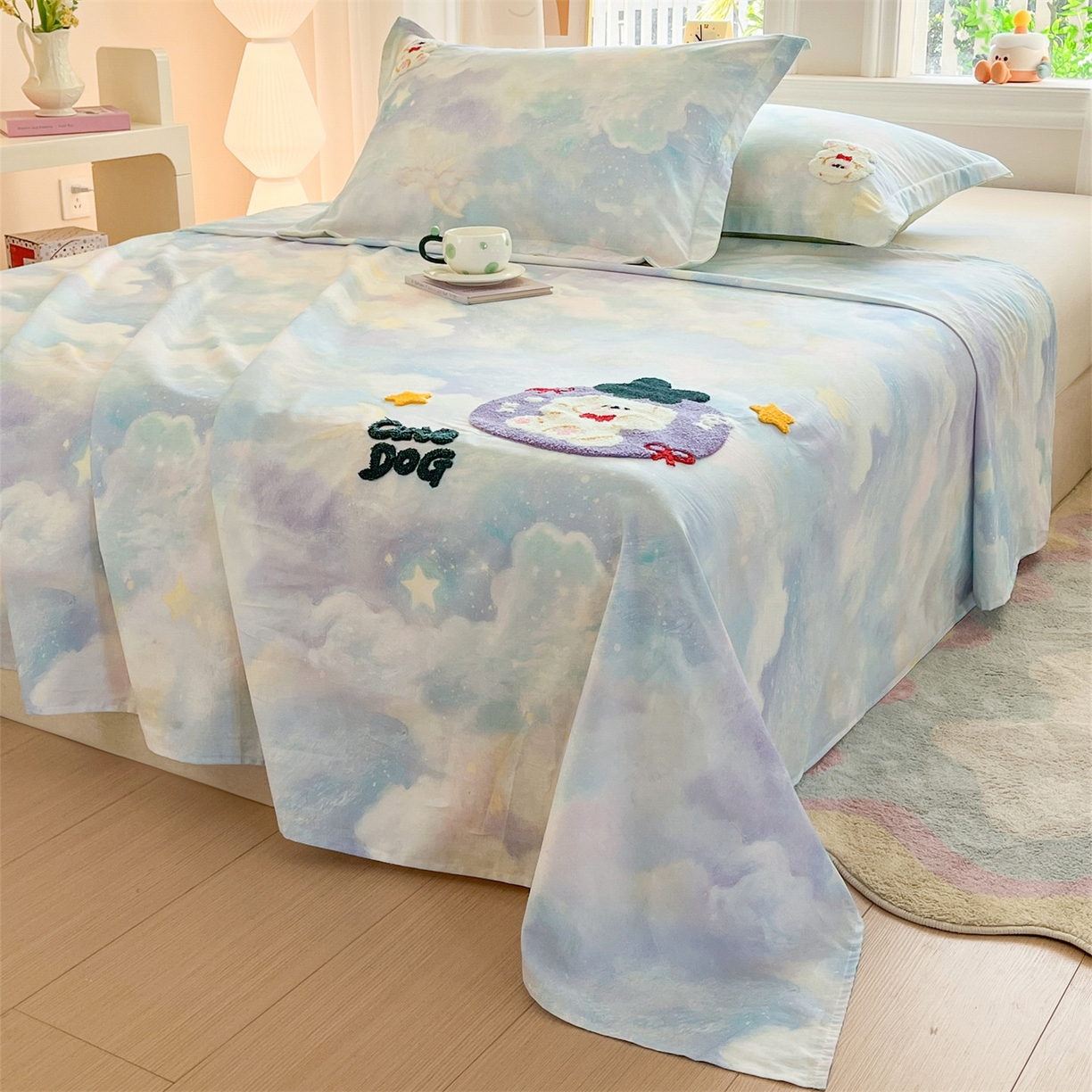 91家纺网 家纺一手货源 找家纺 笙意家纺 2026新款50S全棉纯棉毛巾绣单品床单床单单件 星云萌犬