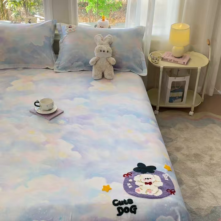 91家纺网 家纺一手货源 找家纺 笙意家纺 2026新款50S全棉纯棉毛巾绣单品床单床单单件 星云萌犬