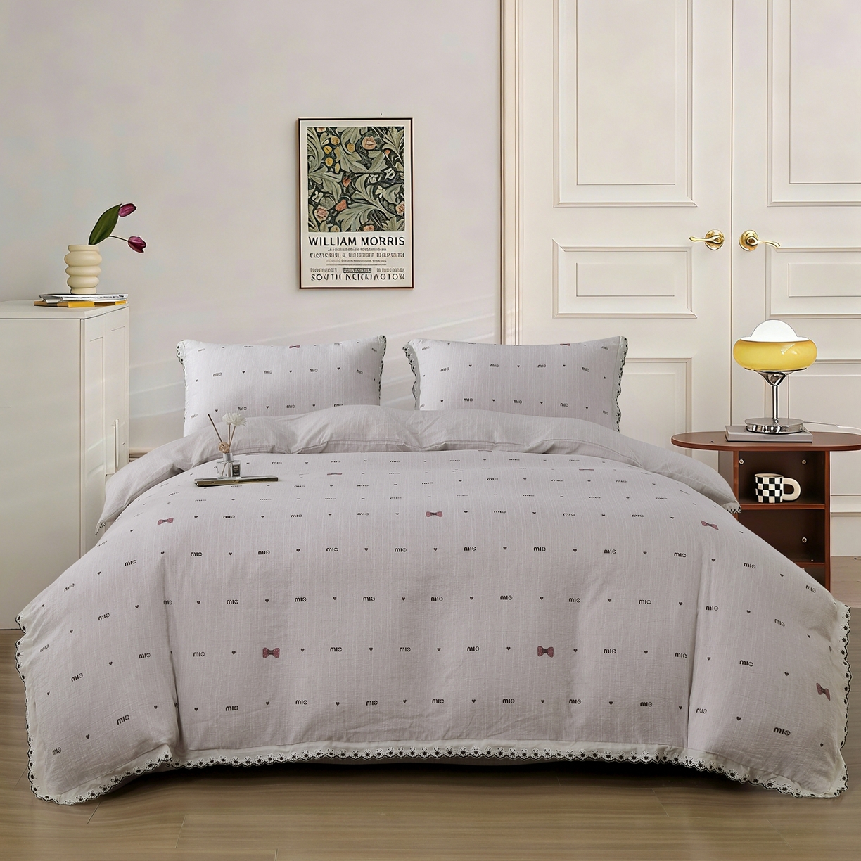 91家纺网 家纺一手货源 找家纺 （总）恋之语 2026新款全棉花边色织水洗棉花边四件套