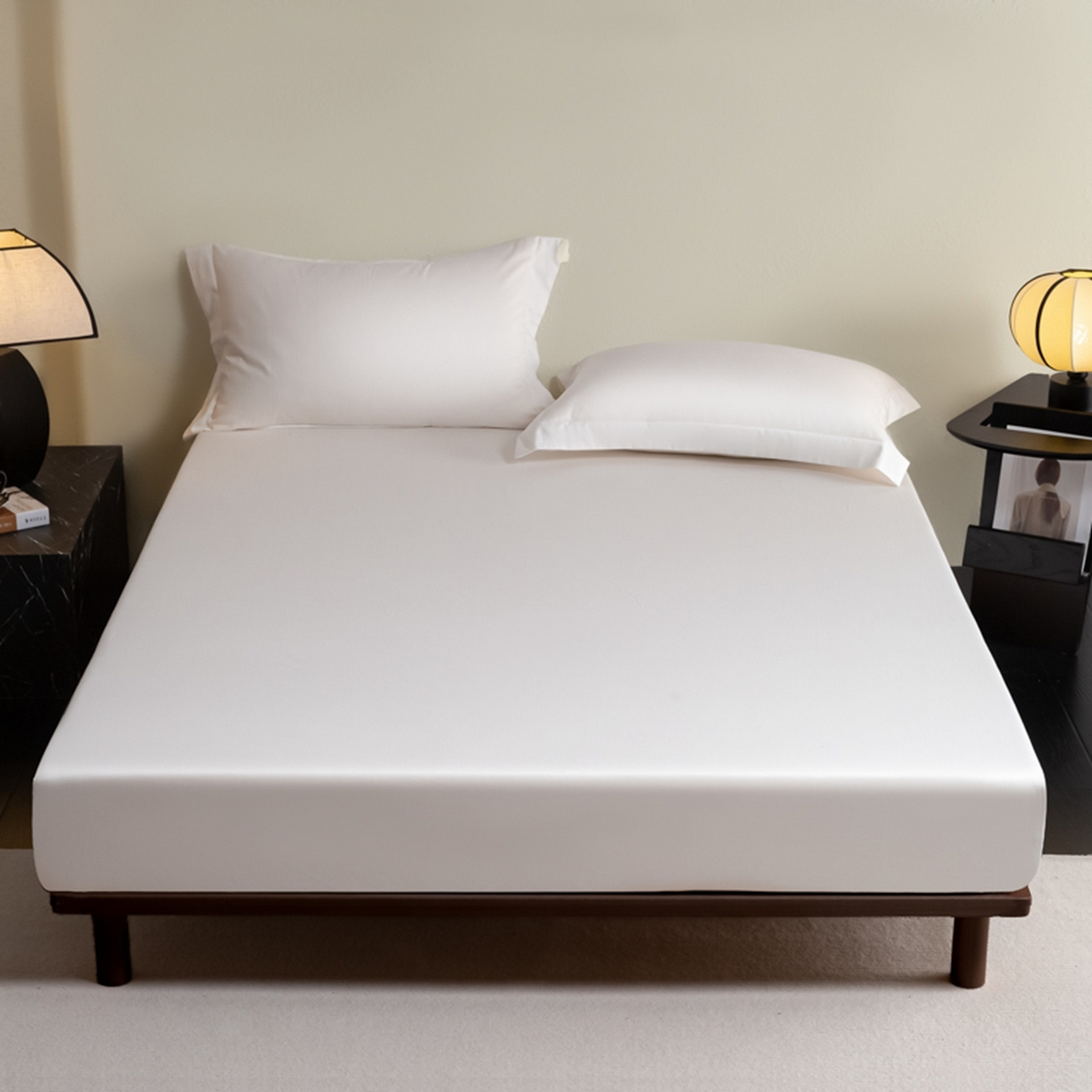 91家纺网 家纺一手货源 找家纺 秀色家纺 2026新款高端Pro+全棉纯棉床笠三件套纯棉床垫保护套简约纯色床套防尘罩单件 梦易-皓月白