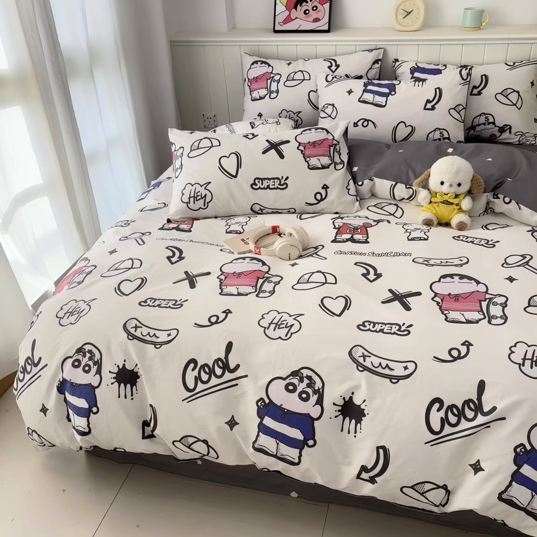 91家纺网 家纺一手货源 找家纺 孩子王家纺 2026新款卡通全棉纯棉正版授权小版蜡笔小新系列四件套-含防伪码 活宝小新