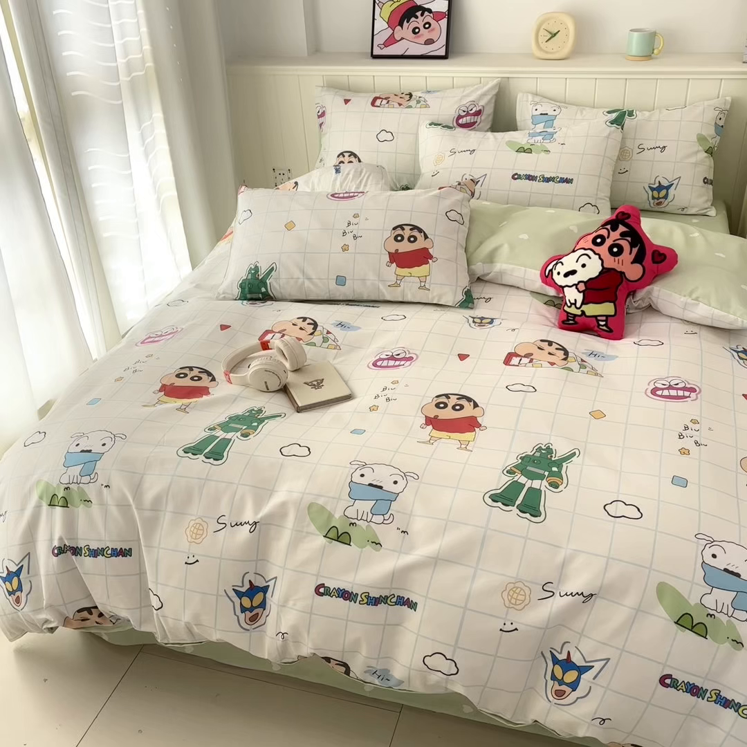 91家纺网 家纺一手货源 找家纺 孩子王家纺 2026新款卡通全棉纯棉正版授权小版蜡笔小新系列四件套-含防伪码 动感小新