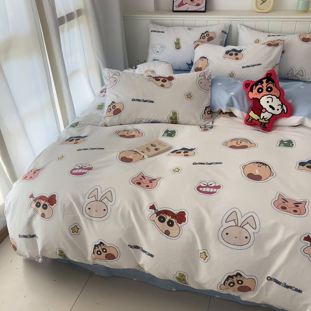 91家纺网 家纺一手货源 找家纺 孩子王家纺 2026新款卡通全棉纯棉正版授权小版蜡笔小新系列四件套-含防伪码 欢乐小新