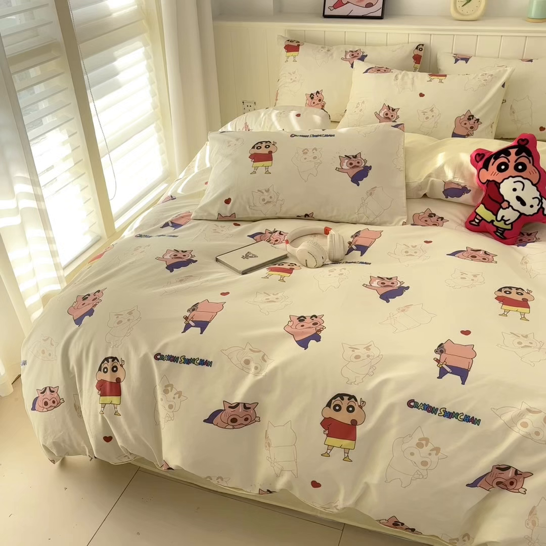 91家纺网 家纺一手货源 找家纺 孩子王家纺 2026新款卡通全棉纯棉正版授权小版蜡笔小新系列四件套-含防伪码 乐天派小新