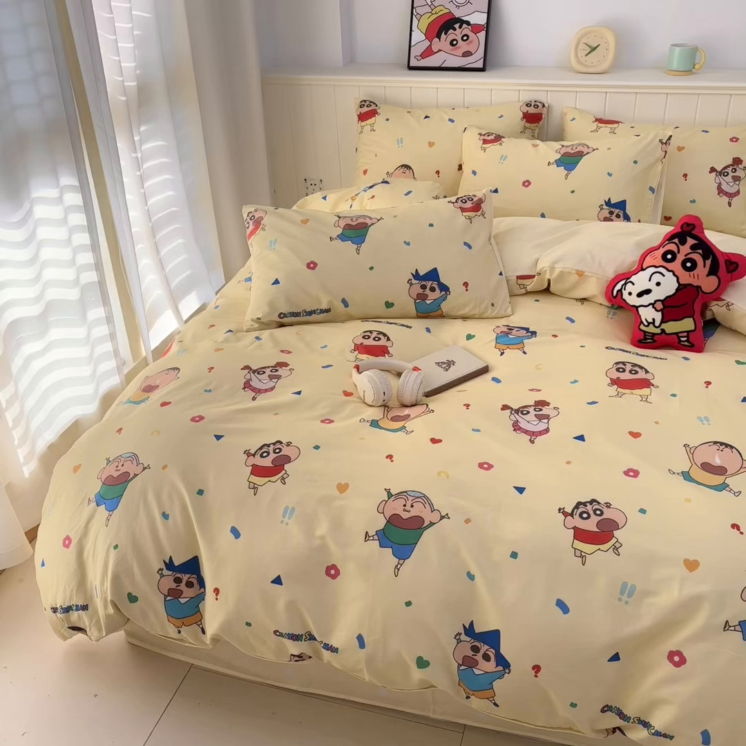 91家纺网 家纺一手货源 找家纺 （总）孩子王家纺 2026新款卡通全棉纯棉正版授权小版蜡笔小新系列四件套-含防伪码