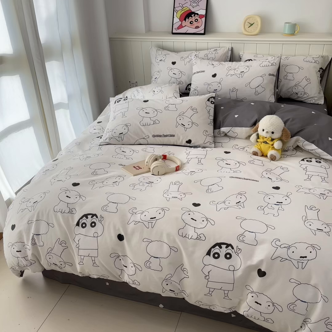 91家纺网 家纺一手货源 找家纺 孩子王家纺 2026新款卡通全棉纯棉正版授权小版蜡笔小新系列四件套-含防伪码 快乐小新