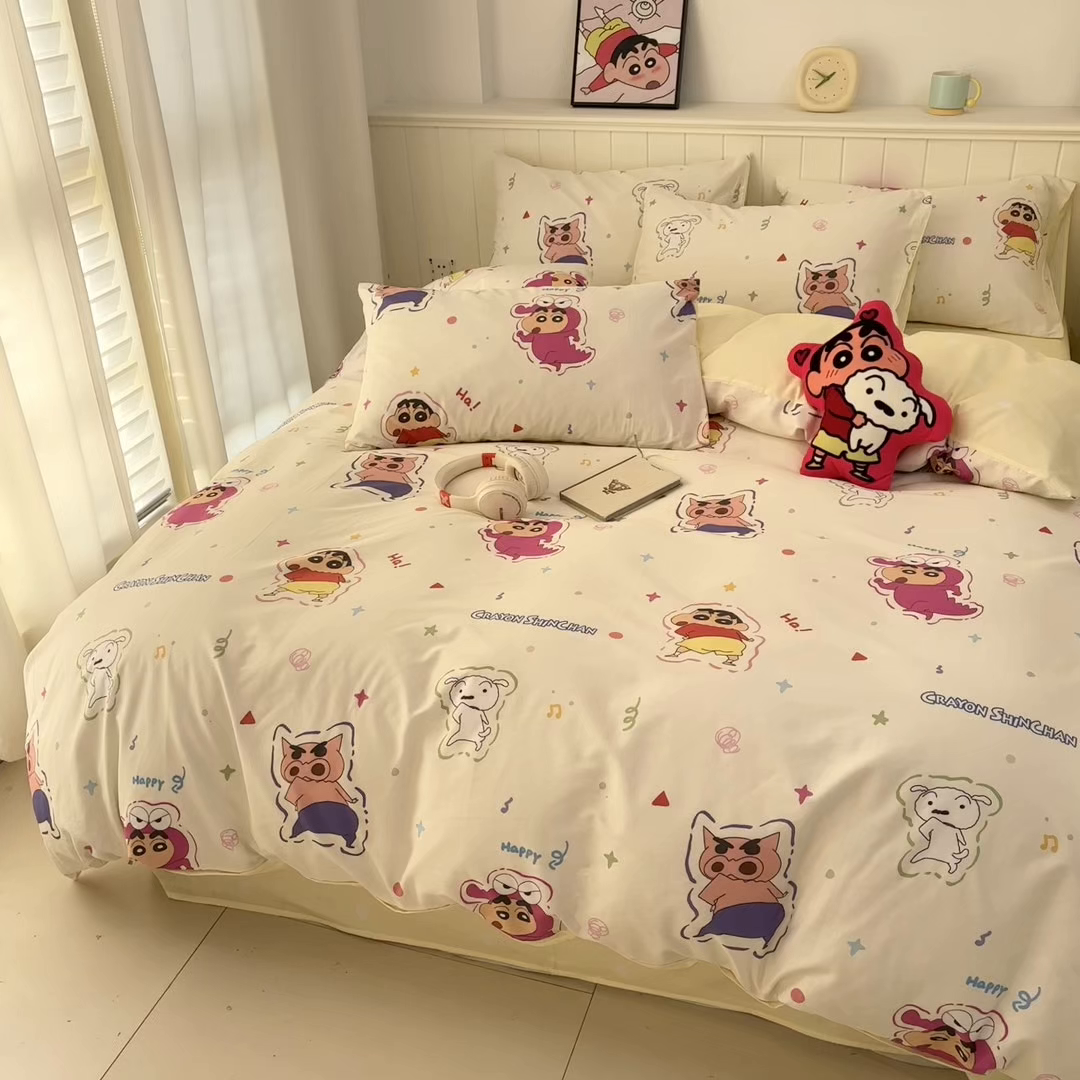 91家纺网 家纺一手货源 找家纺 孩子王家纺 2026新款卡通全棉纯棉正版授权小版蜡笔小新系列四件套-含防伪码 搞笑小新