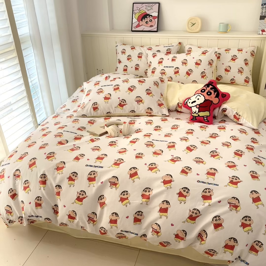 91家纺网 家纺一手货源 找家纺 孩子王家纺 2026新款卡通全棉纯棉正版授权小版蜡笔小新系列四件套-含防伪码 无厘头小新