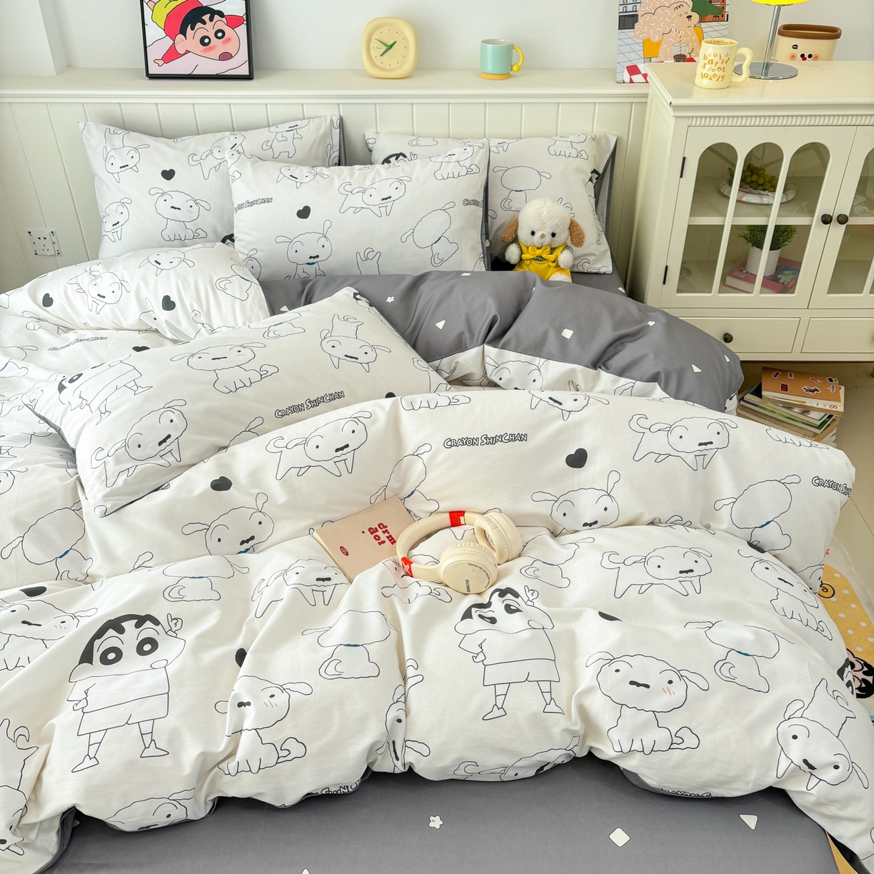 孩子王家纺 2026新款卡通全棉纯棉正版授权小版蜡笔小新系列四件套-含防伪码 快乐小新