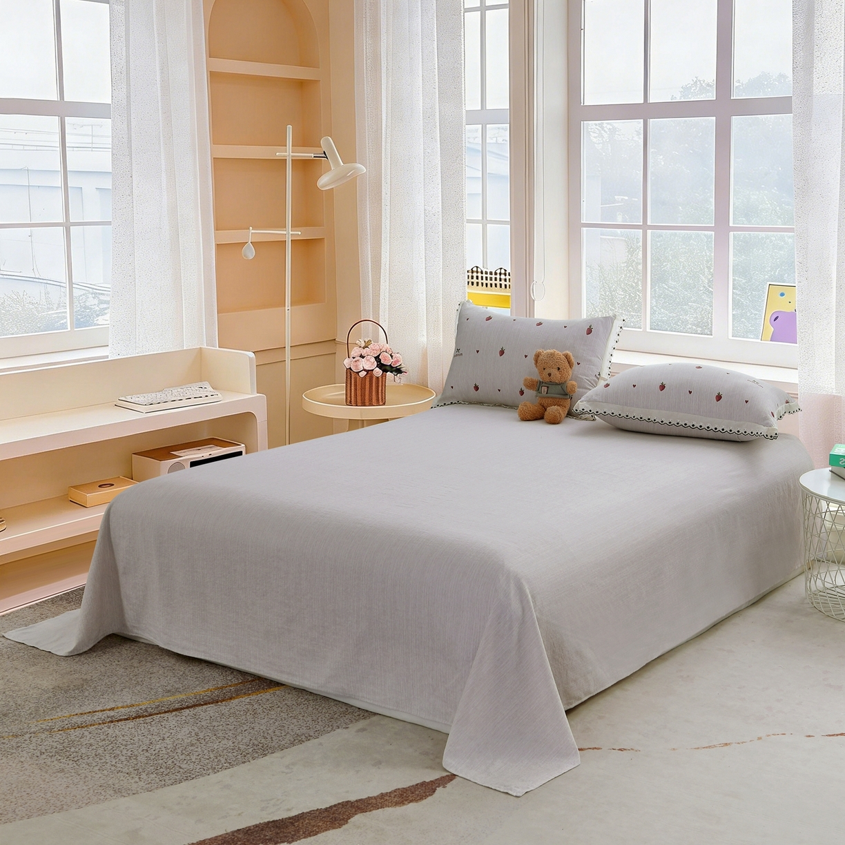 91家纺网 家纺一手货源 找家纺 恋之语 2026新款全棉花边色织水洗棉花边四件套 草莓