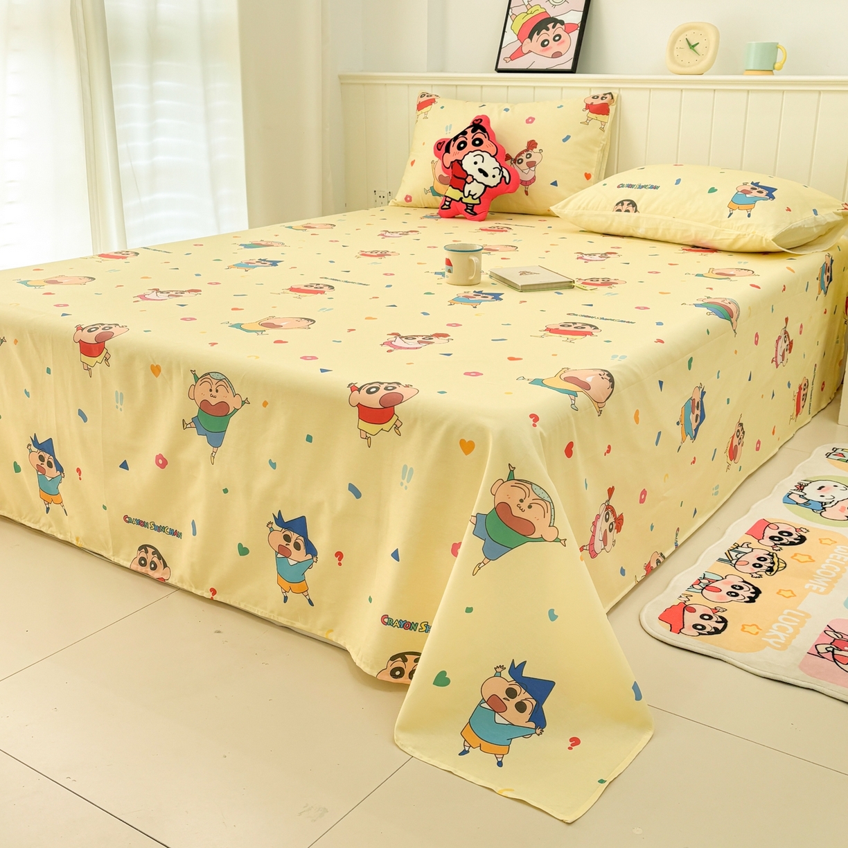 91家纺网 家纺一手货源 找家纺 （总）孩子王家纺 2026新款卡通全棉纯棉正版授权小版蜡笔小新系列单床单床单单件单品床单-含防伪码