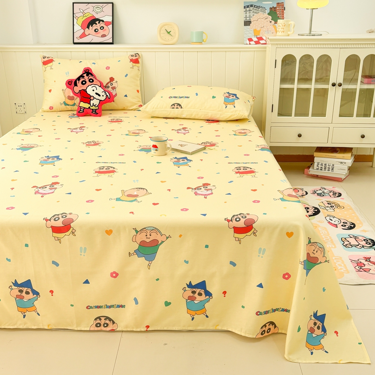 孩子王家纺 2026新款卡通全棉纯棉正版授权小版蜡笔小新系列单床单床单单件单品床单-含防伪码 春日部家族