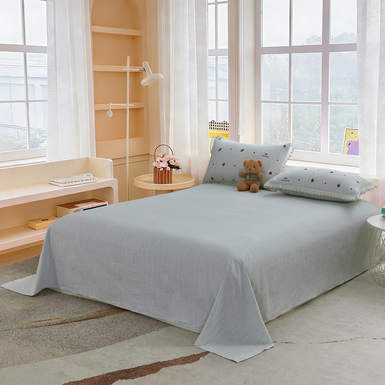 91家纺网 家纺一手货源 找家纺 恋之语 2026新款全棉花边色织水洗棉花边四件套 草莓气泡