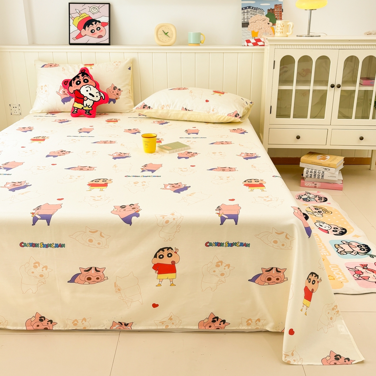 孩子王家纺 2026新款卡通全棉纯棉正版授权小版蜡笔小新系列单床单床单单件单品床单-含防伪码 乐天派小新
