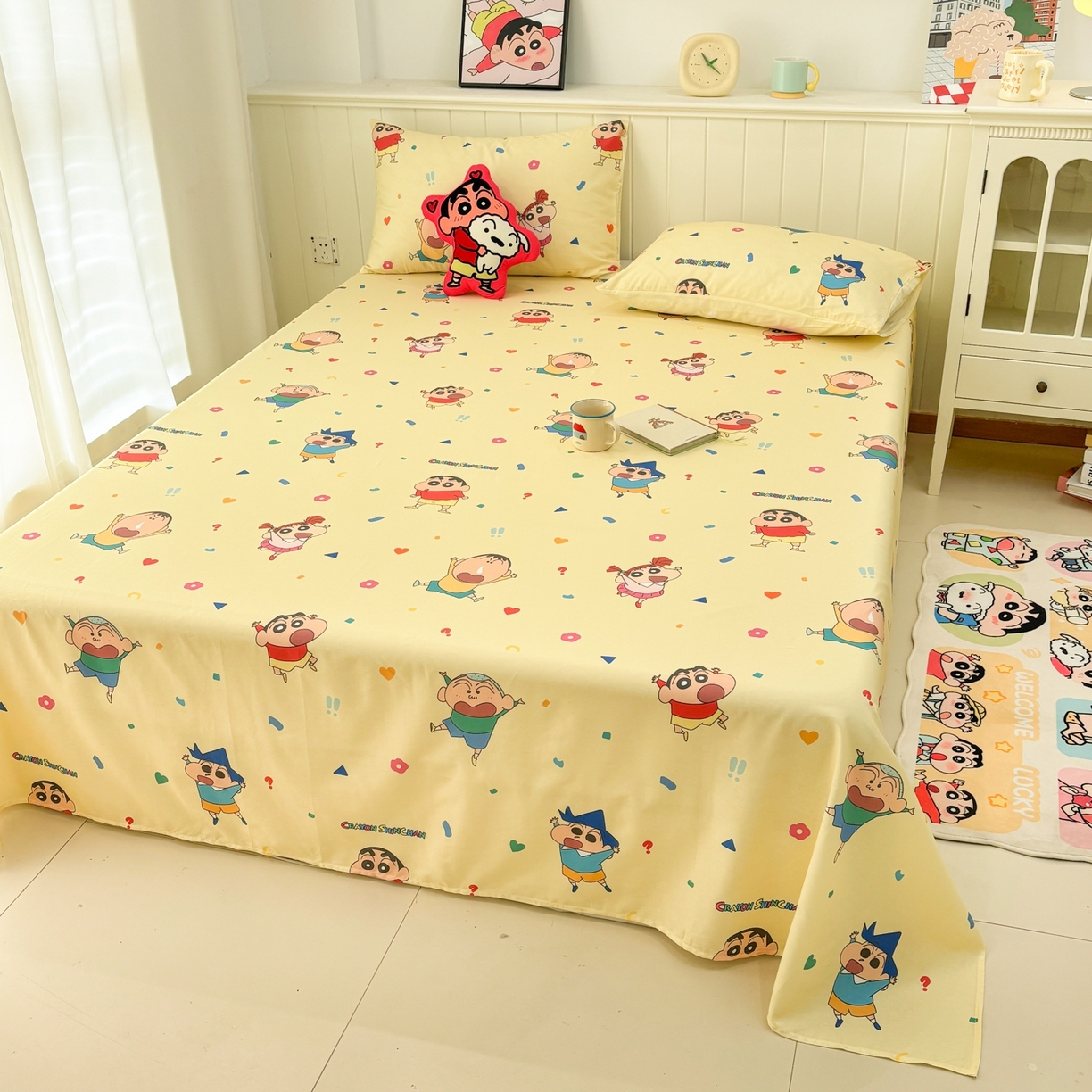 91家纺网 家纺一手货源 找家纺 孩子王家纺 2026新款卡通全棉纯棉正版授权小版蜡笔小新系列单床单床单单件单品床单-含防伪码 春日部家族
