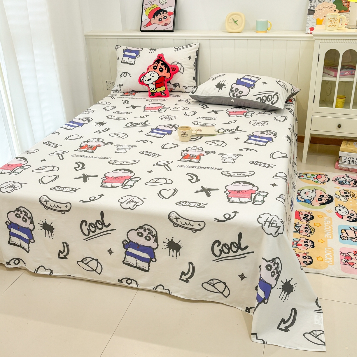 91家纺网 家纺一手货源 找家纺 孩子王家纺 2026新款卡通全棉纯棉正版授权小版蜡笔小新系列单床单床单单件单品床单-含防伪码 活宝小新