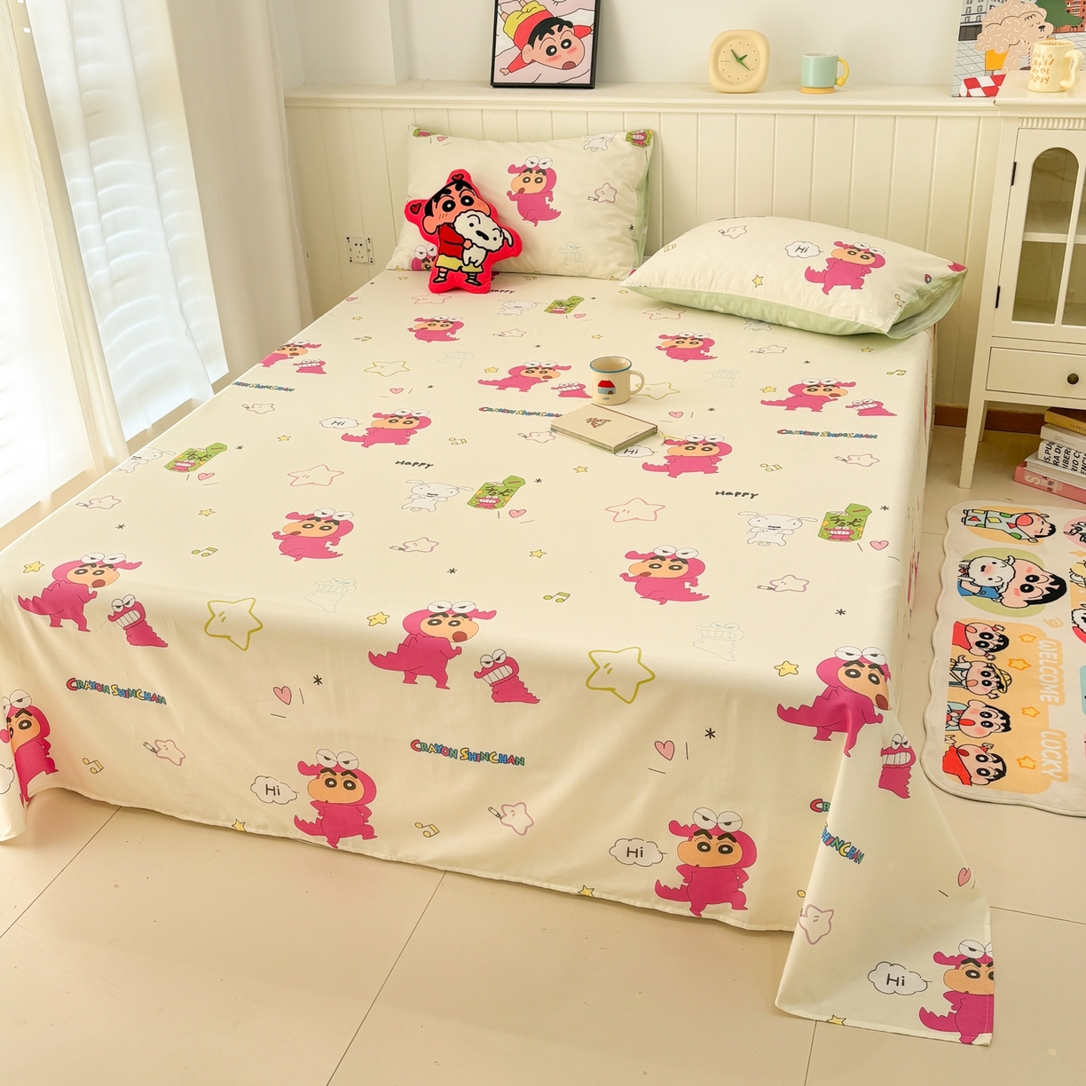 91家纺网 家纺一手货源 找家纺 孩子王家纺 2026新款卡通全棉纯棉正版授权小版蜡笔小新系列单床单床单单件单品床单-含防伪码 童趣小新