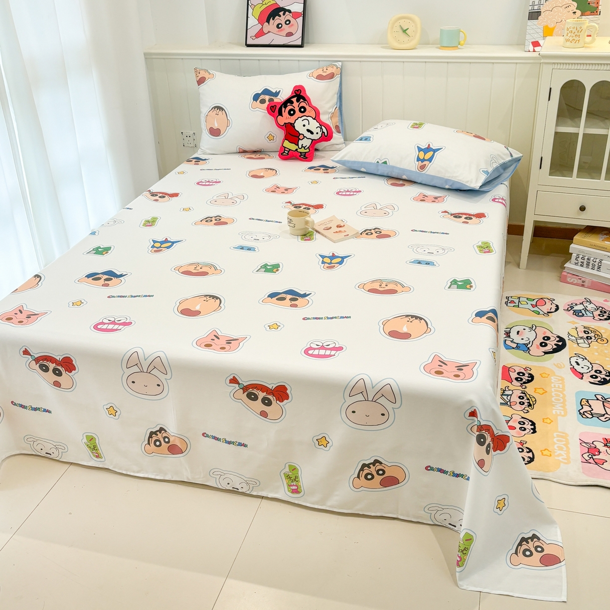 91家纺网 家纺一手货源 找家纺 孩子王家纺 2026新款卡通全棉纯棉正版授权小版蜡笔小新系列单床单床单单件单品床单-含防伪码 欢乐小新