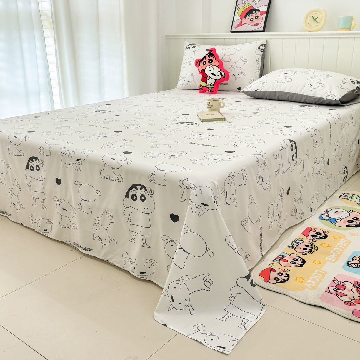 91家纺网 家纺一手货源 找家纺 孩子王家纺 2026新款卡通全棉纯棉正版授权小版蜡笔小新系列单床单床单单件单品床单-含防伪码 快乐小新