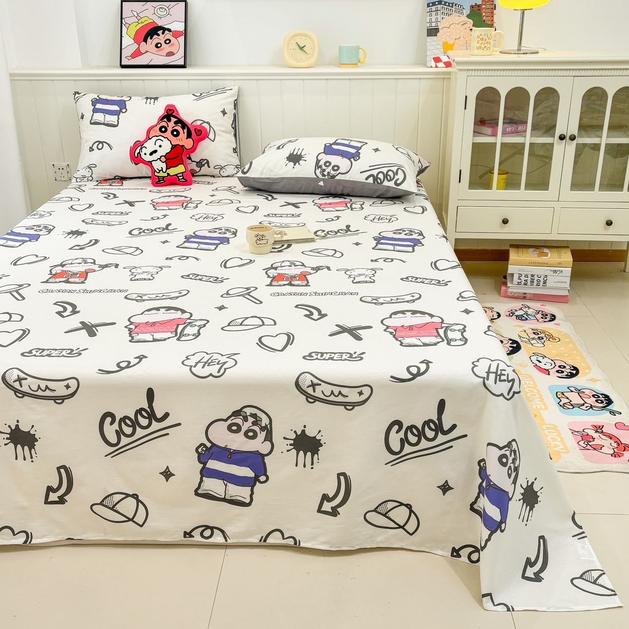 孩子王家纺 2026新款卡通全棉纯棉正版授权小版蜡笔小新系列单床单床单单件单品床单-含防伪码 活宝小新