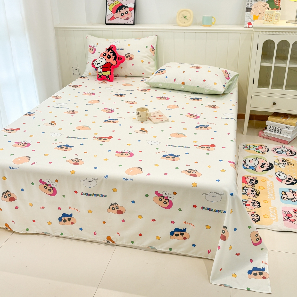 91家纺网 家纺一手货源 找家纺 孩子王家纺 2026新款卡通全棉纯棉正版授权小版蜡笔小新系列单床单床单单件单品床单-含防伪码 天真小新