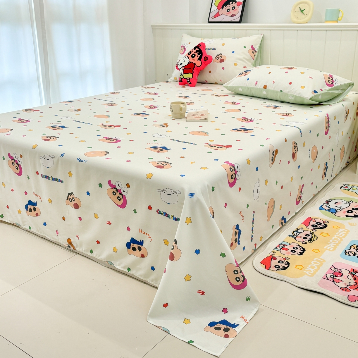 91家纺网 家纺一手货源 找家纺 孩子王家纺 2026新款卡通全棉纯棉正版授权小版蜡笔小新系列单床单床单单件单品床单-含防伪码 天真小新
