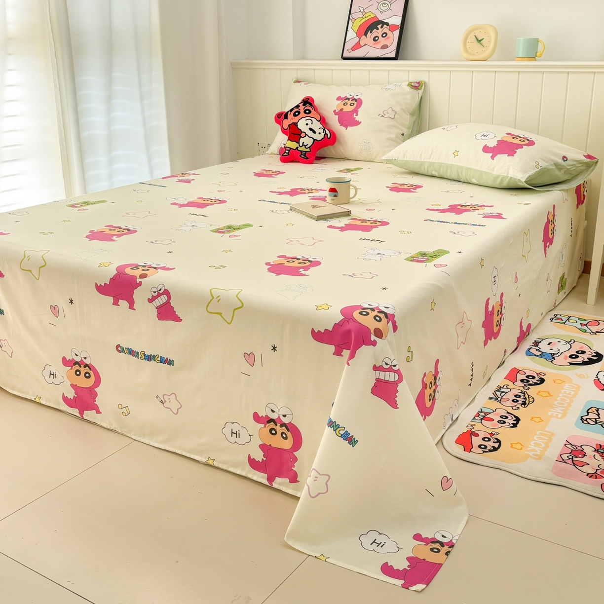 91家纺网 家纺一手货源 找家纺 孩子王家纺 2026新款卡通全棉纯棉正版授权小版蜡笔小新系列单床单床单单件单品床单-含防伪码 童趣小新
