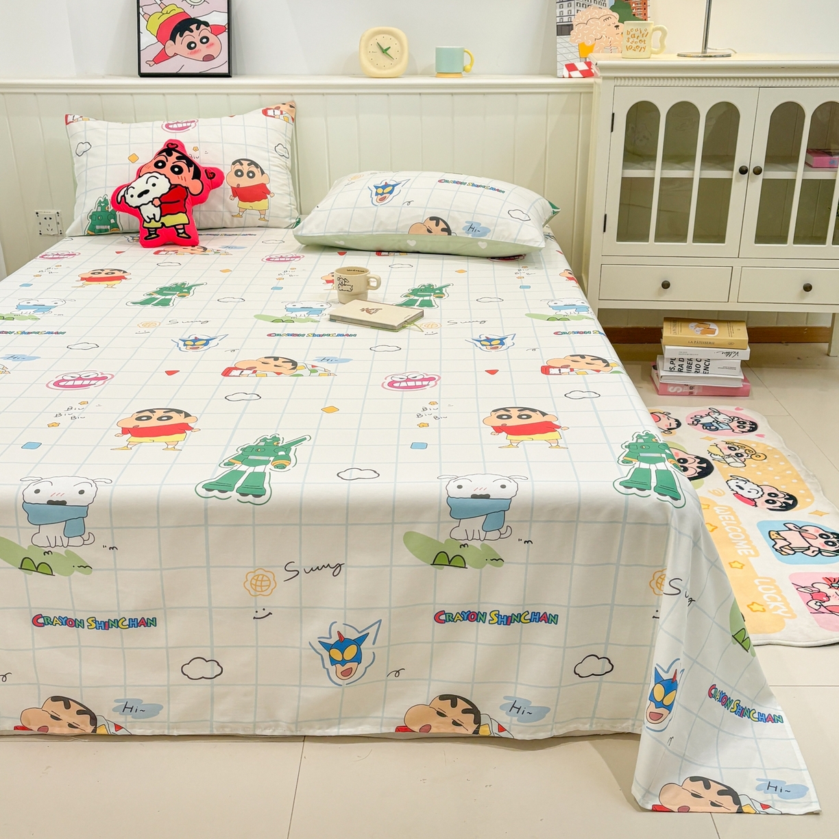 91家纺网 家纺一手货源 找家纺 （总）孩子王家纺 2026新款卡通全棉纯棉正版授权小版蜡笔小新系列单床单床单单件单品床单-含防伪码