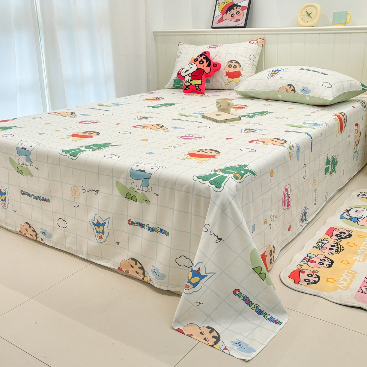 91家纺网 家纺一手货源 找家纺 孩子王家纺 2026新款卡通全棉纯棉正版授权小版蜡笔小新系列单床单床单单件单品床单-含防伪码 动感小新