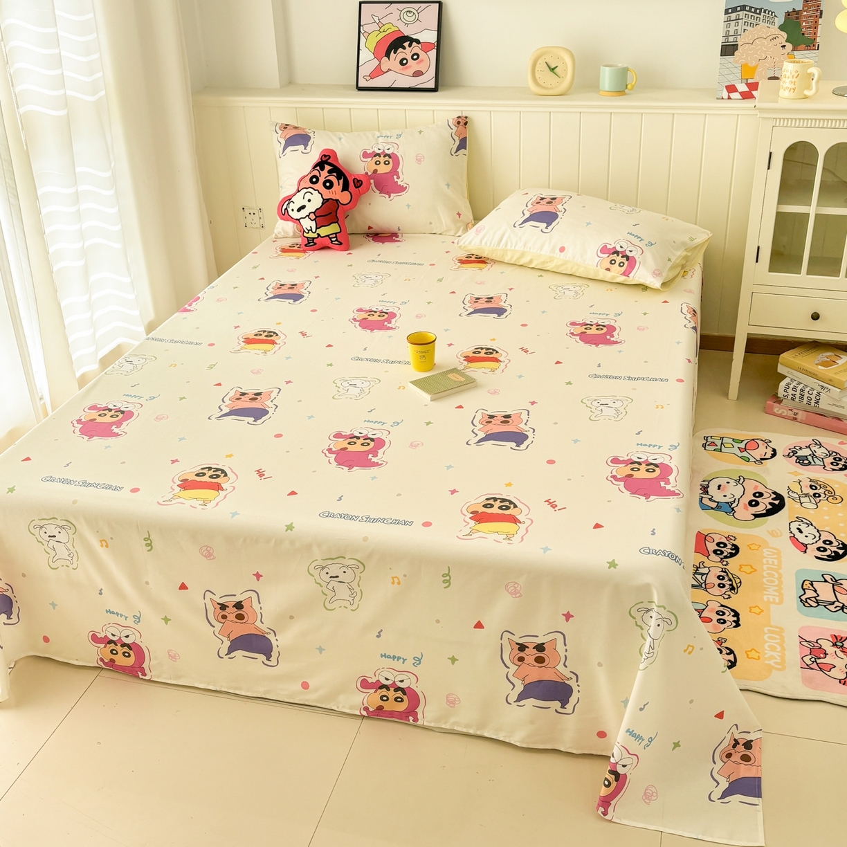 91家纺网 家纺一手货源 找家纺 孩子王家纺 2026新款卡通全棉纯棉正版授权小版蜡笔小新系列单床单床单单件单品床单-含防伪码 搞笑小新