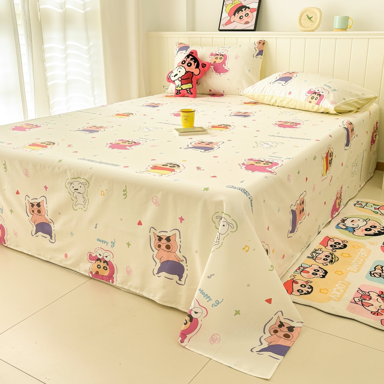 91家纺网 家纺一手货源 找家纺 孩子王家纺 2026新款卡通全棉纯棉正版授权小版蜡笔小新系列单床单床单单件单品床单-含防伪码 搞笑小新