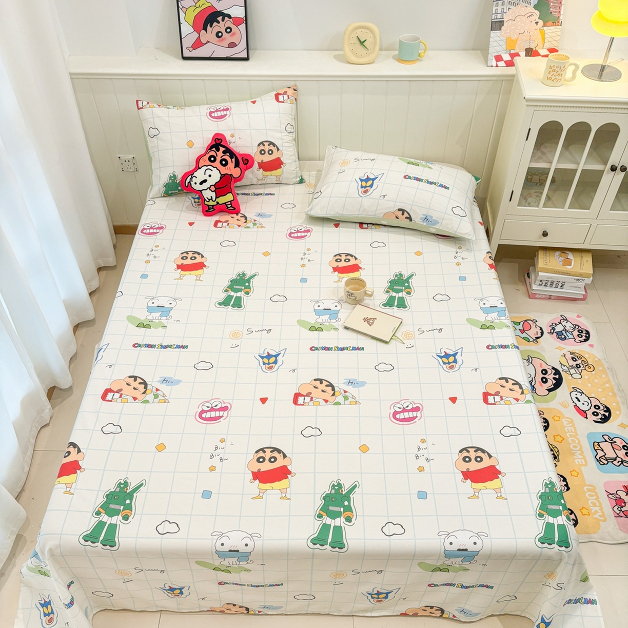91家纺网 家纺一手货源 找家纺 孩子王家纺 2026新款卡通全棉纯棉正版授权小版蜡笔小新系列单床单床单单件单品床单-含防伪码 动感小新