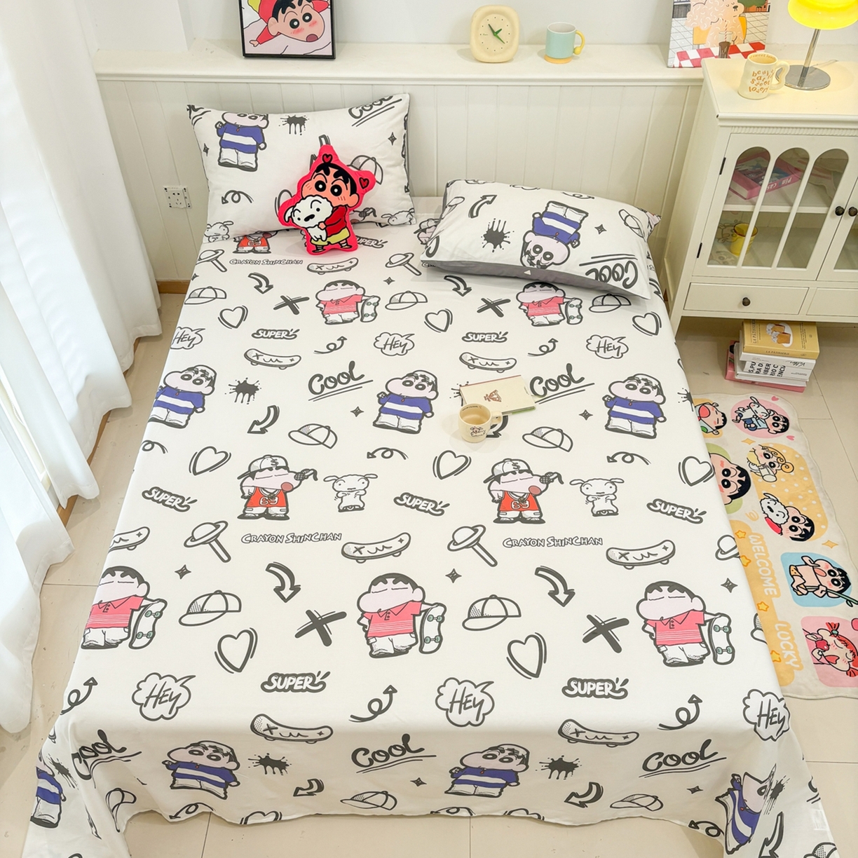 91家纺网 家纺一手货源 找家纺 孩子王家纺 2026新款卡通全棉纯棉正版授权小版蜡笔小新系列单床单床单单件单品床单-含防伪码 活宝小新