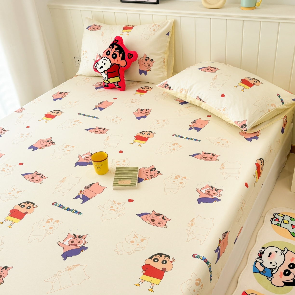 91家纺网 家纺一手货源 找家纺 孩子王家纺 2026新款卡通全棉纯棉正版授权小版蜡笔小新系列单床单床单单件单品床单-含防伪码 乐天派小新